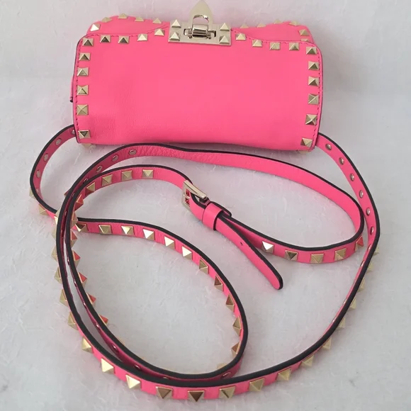 Auth Valentino Garavani Vitello Rockstud Flap Crossbody Bag - Picture 9 of 11